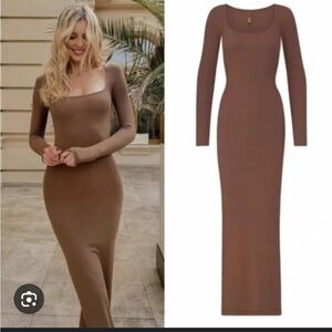 SKIMS Long Sleeve Brown Dress